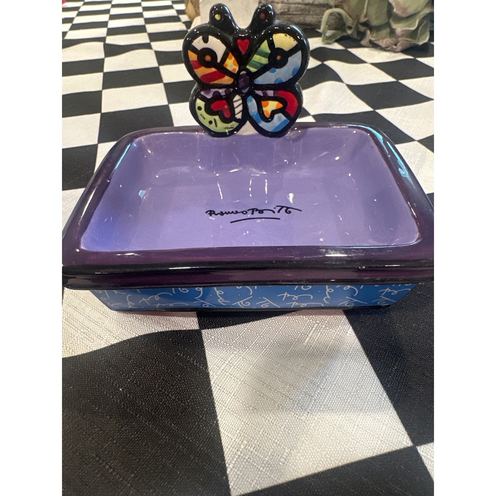 Romero Britto Butterfly Ceramic Trinket Dish Purple Westland art deco 22018 RARE